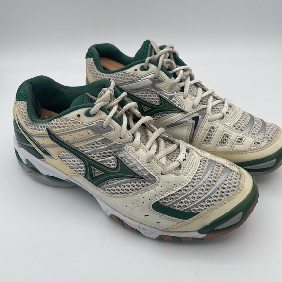 Mizuno Wave Lightning 7 Women's Sz 10.5 W Silver Green Athletic Volleyball Shoes - Picture 1 of 9